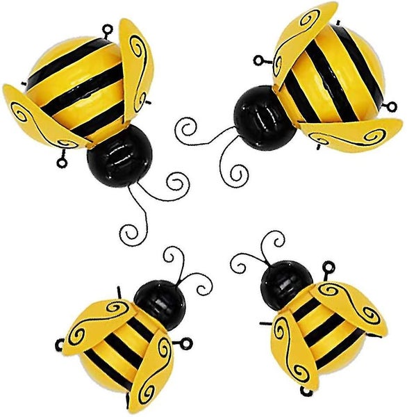 4pcs Bee Wall Decor Garden Decoration Patio Fence Sculpture Wall Hanging Art Dec Carousel 1