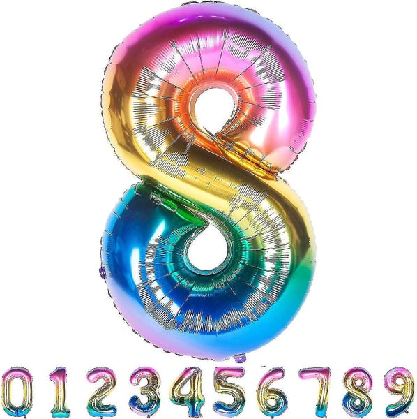 40 Inch Rainbow Number 8 Giant Foil Digital Balloon Helium Digital Gradient Ball Carousel 1