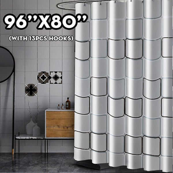 Extra Long Fabric Shower Curtain Waterproof With 13 Hooks Weighted Hem 240x200cm Carousel 1