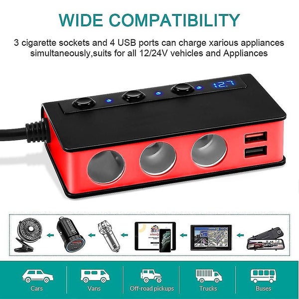 Cigarette Lighter Adapter Quick Charge 3.0 180w 3-socket Splitter Carousel 2
