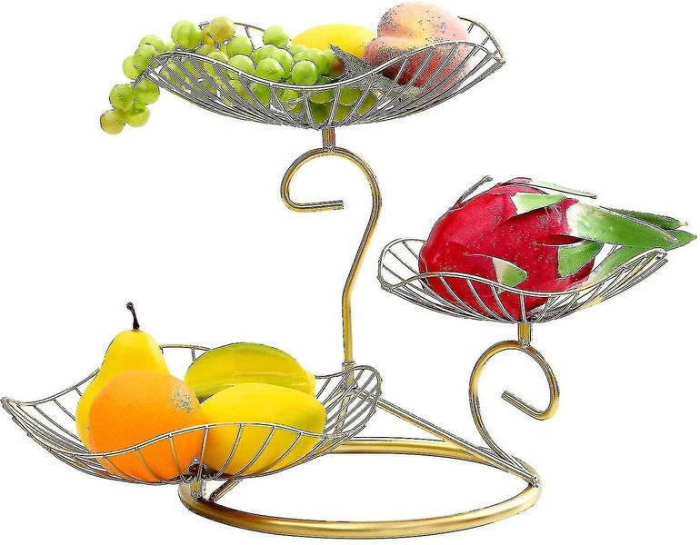 Fruit Basket Cake Stand, 3 Tier Decorative Fruit Bowl Metal (gold) Carousel 2
