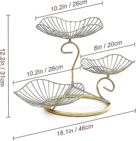Fruit Basket Cake Stand, 3 Tier Decorative Fruit Bowl Metal (gold) Carousel 5