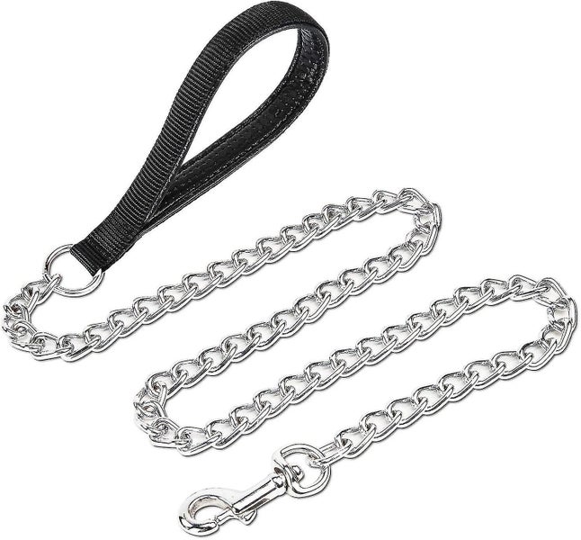 Chrome Plated Metal Dog Leash Chain Lead Heavy Duty Chew Proof Leash With Padded Carousel 1