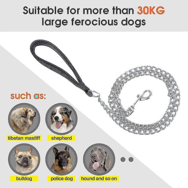 Chrome Plated Metal Dog Leash Chain Lead Heavy Duty Chew Proof Leash With Padded Carousel 5