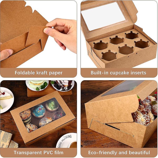 Cupcake Boxes 10 Pack Heilwiy Gifts Brown Cupcake Containers 6 Count Kraft Carousel 2