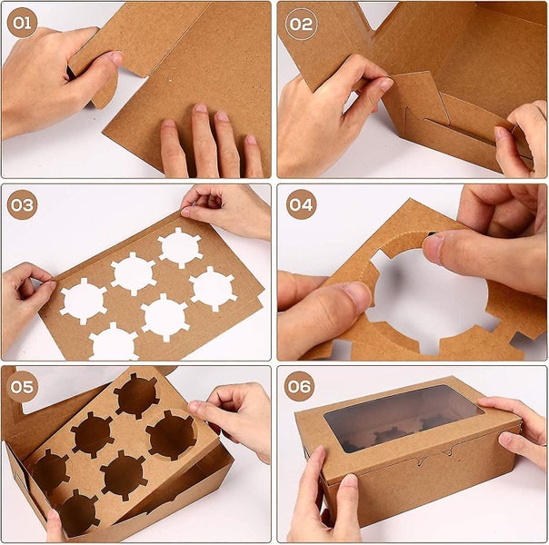 Cupcake Boxes 10 Pack Heilwiy Gifts Brown Cupcake Containers 6 Count Kraft Carousel 5