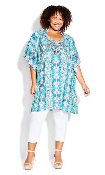 AVENUE Aqua Beaded Longline Tunic ~ Sizes 18, 20, 22-24 & 26-28 Carousel 1