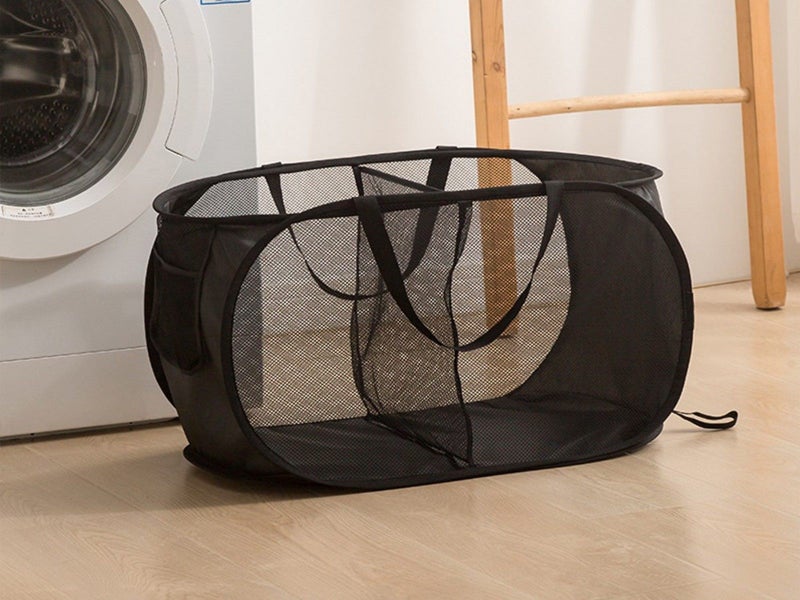 2-Compartment Popup Laundry Basket Collapsible Mesh Clothes Storage Basket Black Carousel 2