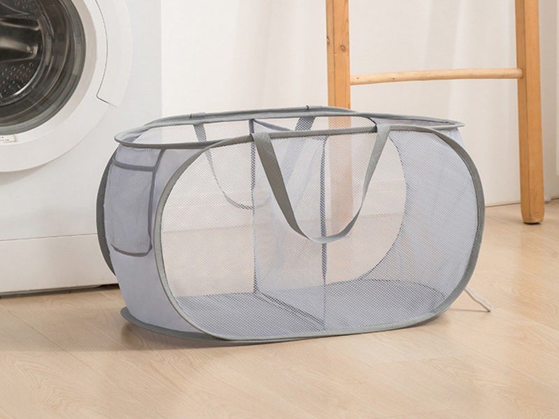 2-Compartment Popup Laundry Basket Collapsible Mesh Clothes Storage Basket Grey Carousel 2