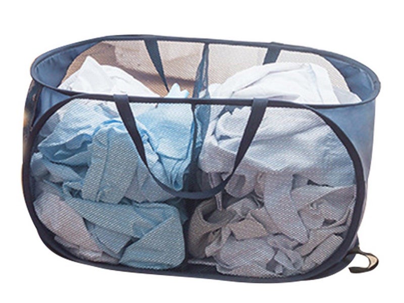 2-Compartment Popup Laundry Basket Collapsible Mesh Clothes Storage Basket Navy Carousel 1