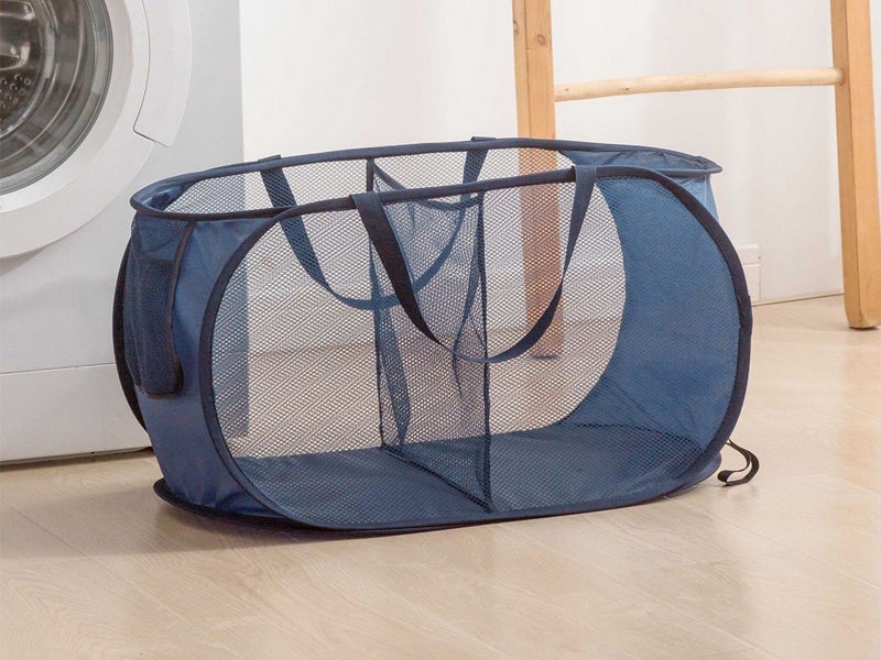 2-Compartment Popup Laundry Basket Collapsible Mesh Clothes Storage Basket Navy Carousel 2