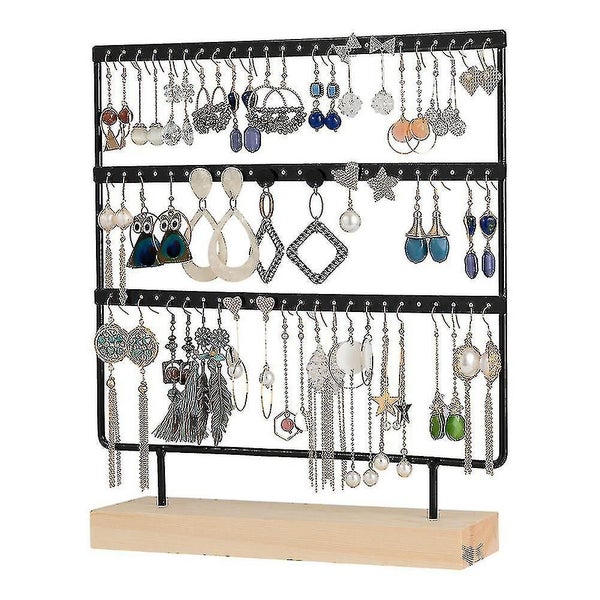 Earring Organizer Holder 3-layer 72 Holes Earring Holder Jewelry Tower With Wood Carousel 1