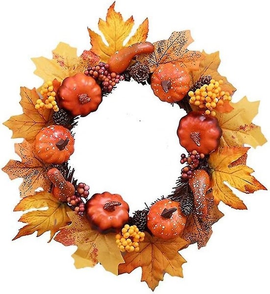 Maple Leaf Artificial Pumpkin Wreath, Autumn Wreath, Artificial Wreath For Hallo Carousel 1