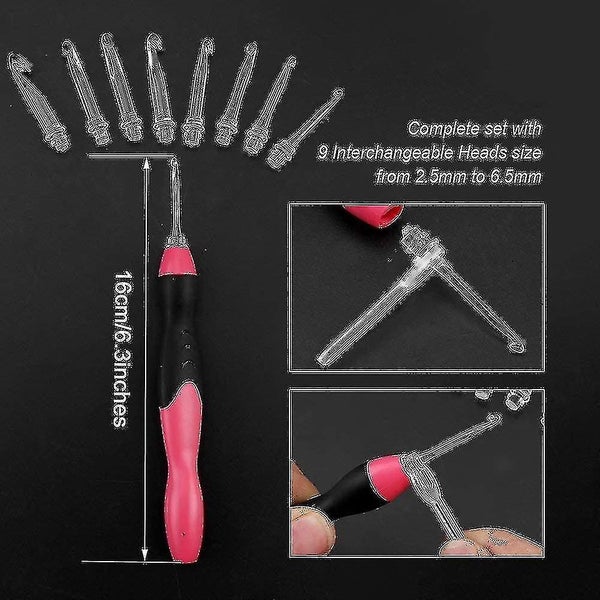 Lighted Crochet Hook Set,9 Size Interchangeable Heads 2.5mm To 6.5mm With Ergono Carousel 3