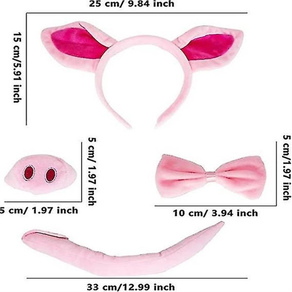 Halloween Pig Costume Set Pig Ears Headband Pig Tail Nose Bow Tie Pink Animal Co Carousel 2