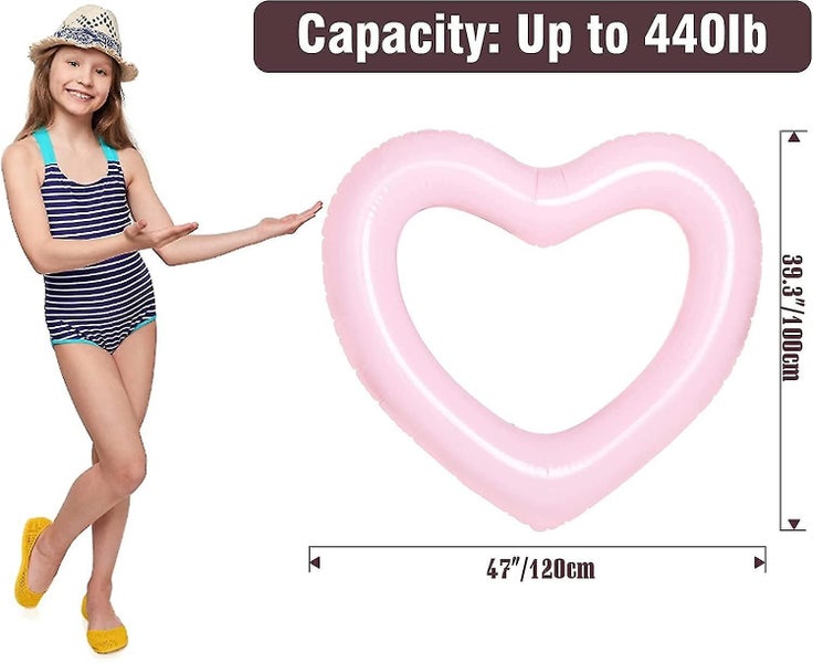 Inflatable Swim Rings, 47.3" X 39.4" Heart Shaped Swimming Pool Float Loungers T Carousel 2