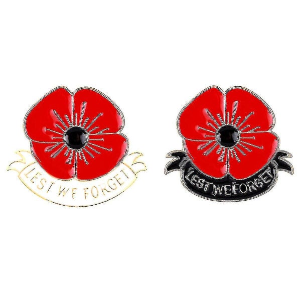 Poppy Brooch, 2pcs Red Flower Badges Commemorate Sunday Lapel Pin Gifts, Black B Carousel 1