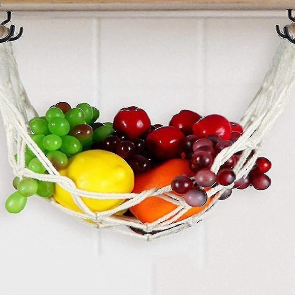 Hanging Fruit Hammock Handwoven Cotton Veggie Or Banana -black - Carousel 4