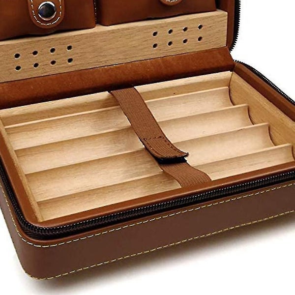 Leather Travel Cigar Humidor Case, Portable Cedar Wood With Humidifier Humidifie64436003374977112
