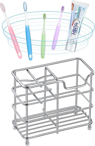 Small Bathroom Toothbrush Holder, 5 Slots Silver Carousel 5