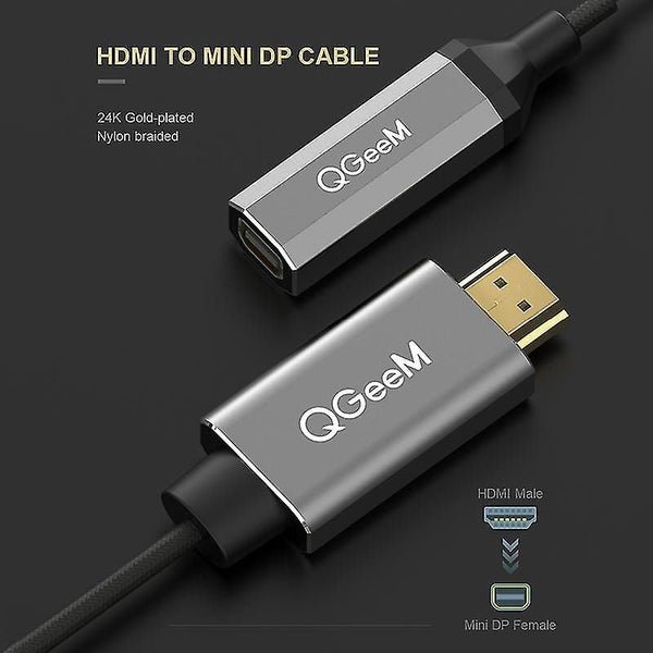 Qgeem Hdmi Single To Mini Dp Converter Adapter Cable Uhd 4k@30hz Plug Carousel 1
