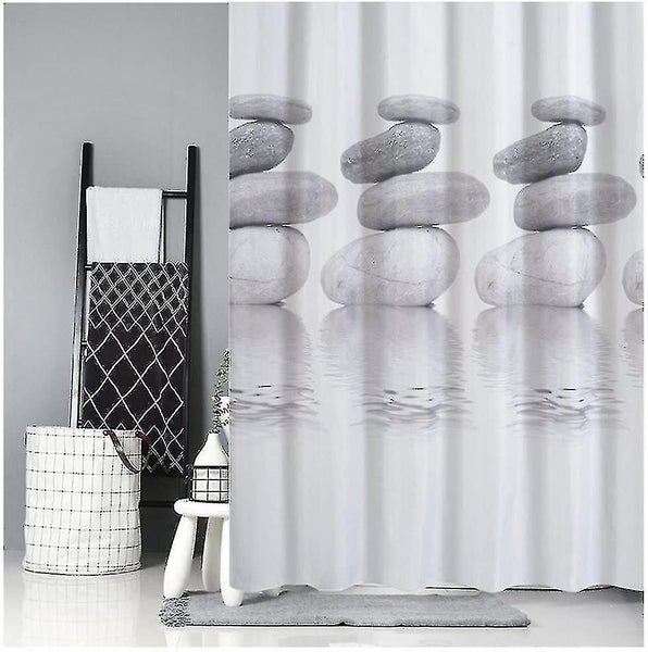 Shower Curtain 120x180 Textile Grey Pebble Mildew Resistant Waterproof Shower Cu Carousel 1