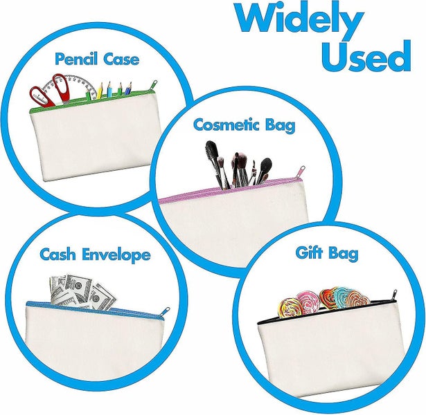 Set Of 15 Handmade Cotton Zippered Cosmetic Bags (beige With Colored Zippers, 21 Carousel 5