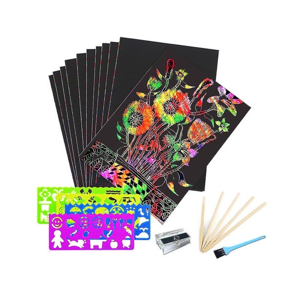 Scratch Art Paper, 50pcs Magic Rainbow Scratch Paper And Crafts Kit, Black Sketc Carousel 1