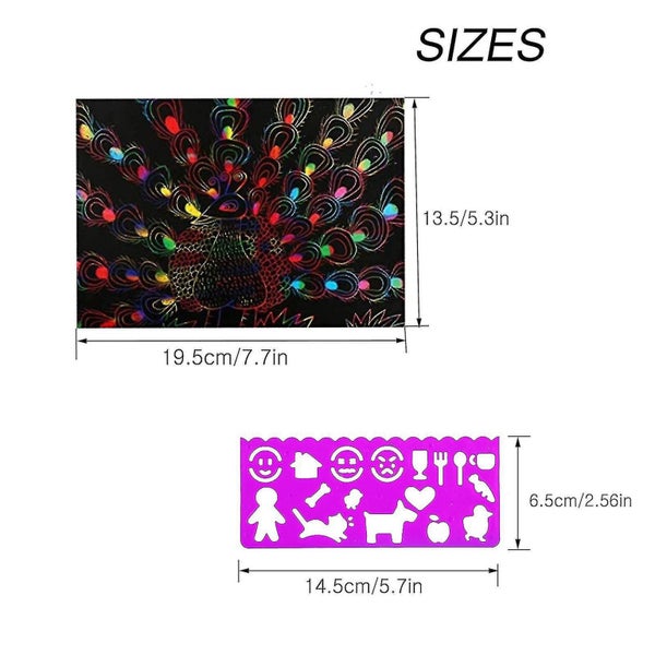 Scratch Art Paper, 50pcs Magic Rainbow Scratch Paper And Crafts Kit, Black Sketc Carousel 2