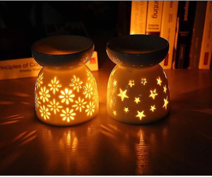 Set Of 2 Ceramic Candle Burners, Aromatherapy Essential Oil Burner Fragrance Lam Carousel 1