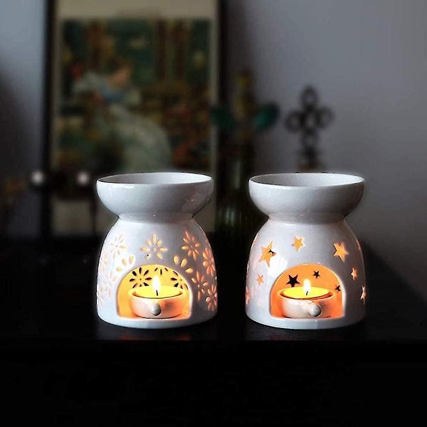 Set Of 2 Ceramic Candle Burners, Aromatherapy Essential Oil Burner Fragrance Lam Carousel 2