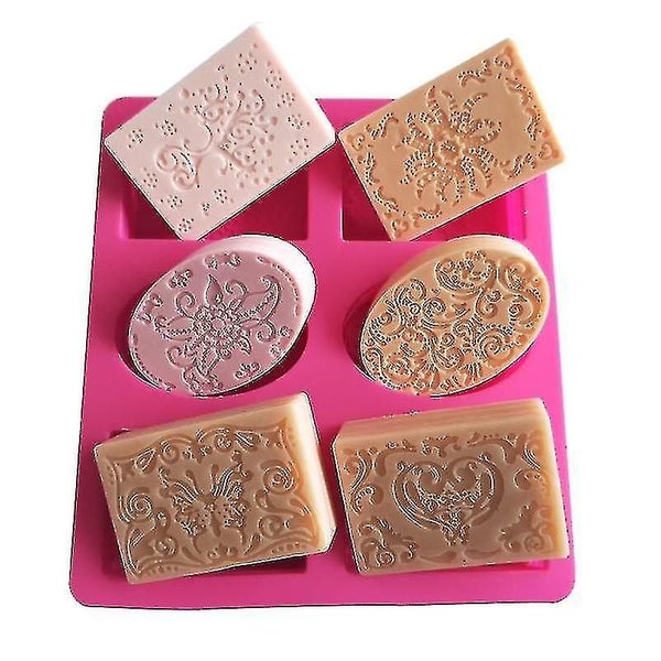 Silicone Soap Mold 6 Molds Of Flower Emboss Pattern Oval Rectangle Carousel 1