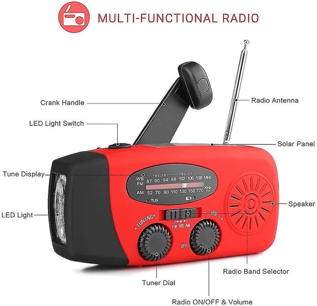 Portable Solar Radio, Hand Crank Self Powered Am/fm/noaa Radio, Dynamo Weather R Carousel 5