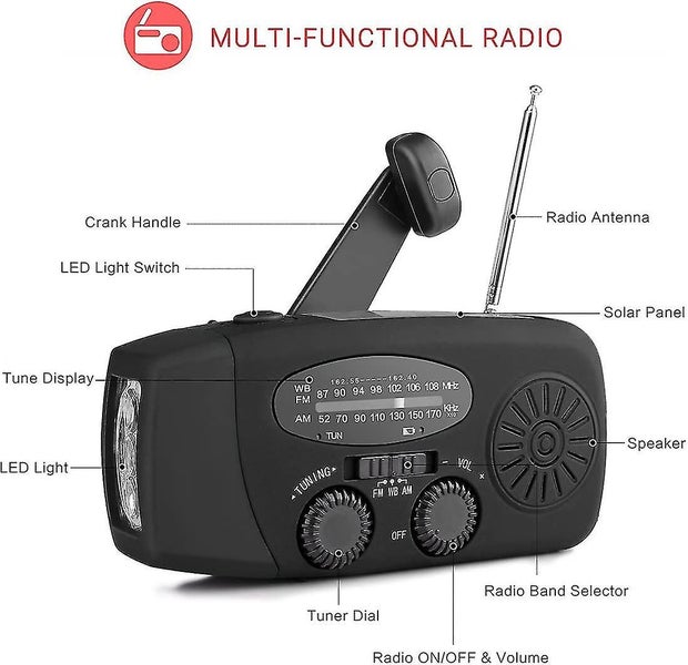 Portable Solar Radio 2000mah Hand Crank Self Powered Am/fm/noaa Radio Dynamo Wea Carousel 2