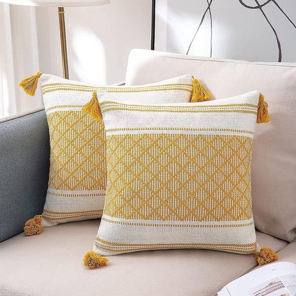Set Of 2 Bohemian Modern Square Cushion Cover Jacquard Woven Decorative Pillow C Carousel 1