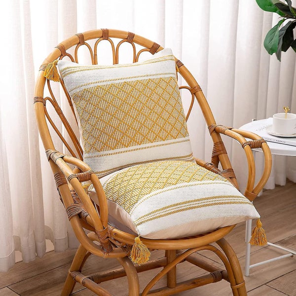 Set Of 2 Bohemian Modern Square Cushion Cover Jacquard Woven Decorative Pillow C Carousel 2