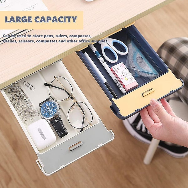 Under Desk Drawer Organizer Self-adhesive Under Table Drawer Pencil Storage Tray Carousel 5