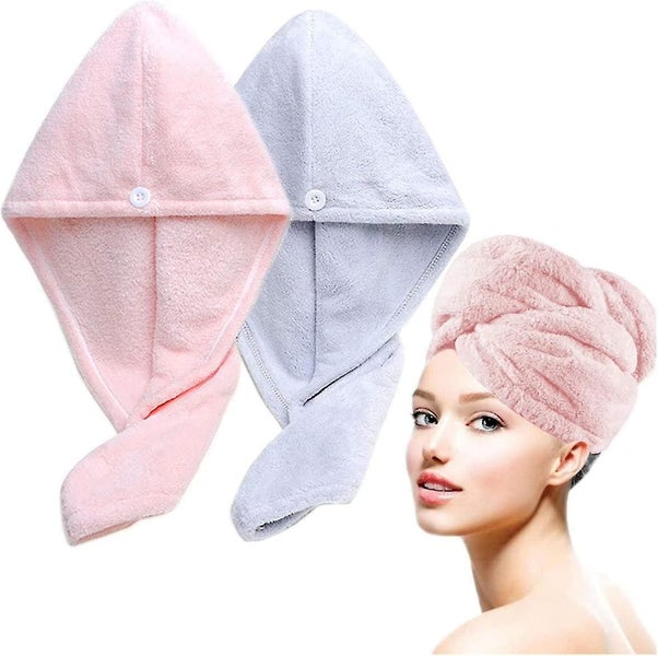 Set Of 2 Microfiber Hair Turban Head Towel Extra Absorbent Quick Dry Fluffy Butt Carousel 1