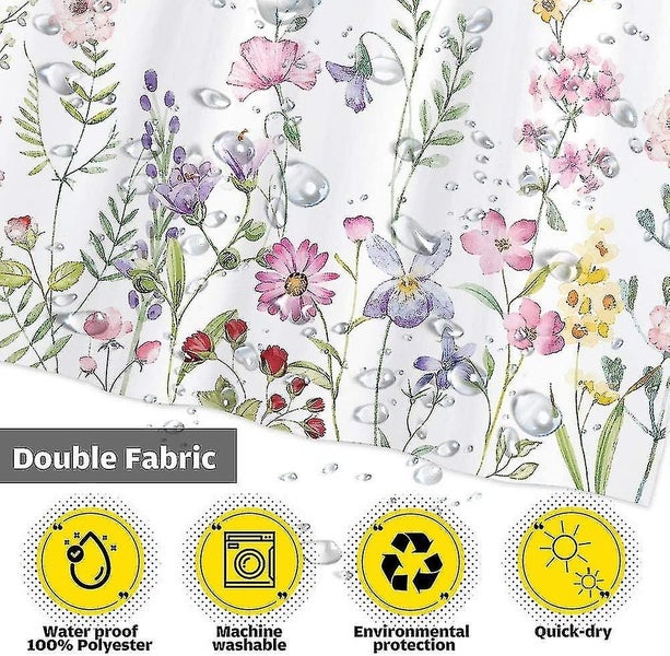Watercolour Floral Colourful Flowers Plant Shower Curtain With 12 Hooks Sets For Carousel 1