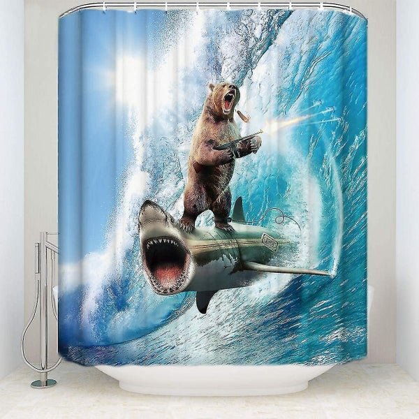 Stylish Personality Shark Pattern Shower Curtain Crazy Dog Bear Shower Curtain W Carousel 1