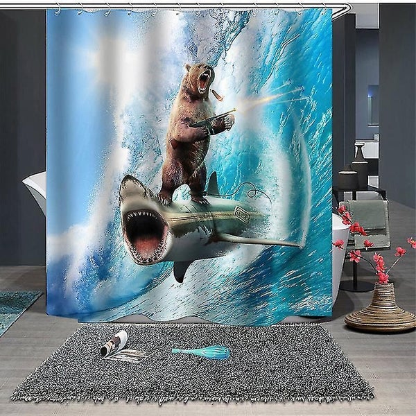 Stylish Personality Shark Pattern Shower Curtain Crazy Dog Bear Shower Curtain W Carousel 2