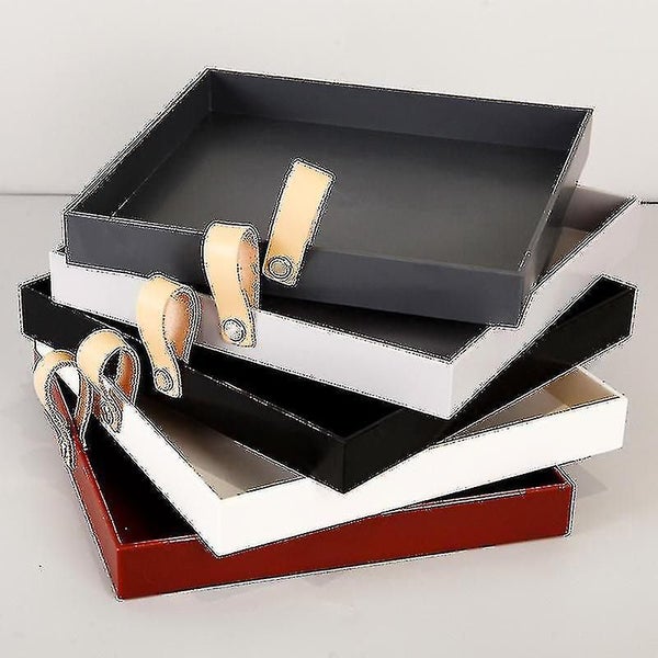 Square Pu Leather Handle Tray Living Room Entrance Cosmetics Sundries Small Obje Carousel 2