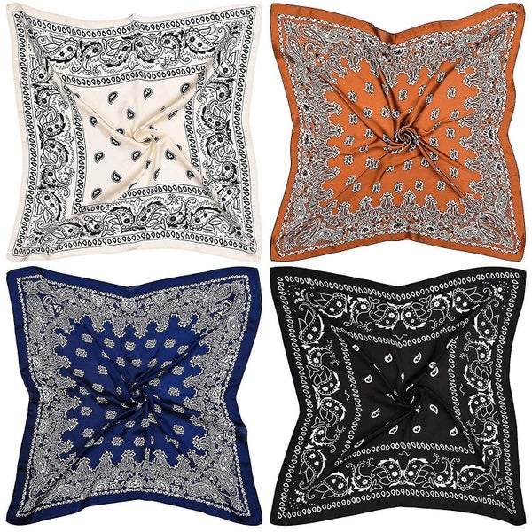 4 Pieces 27 Inch Satin Headband Scarves Silk Feeling Bandana Boho Head Scarves F Carousel 2