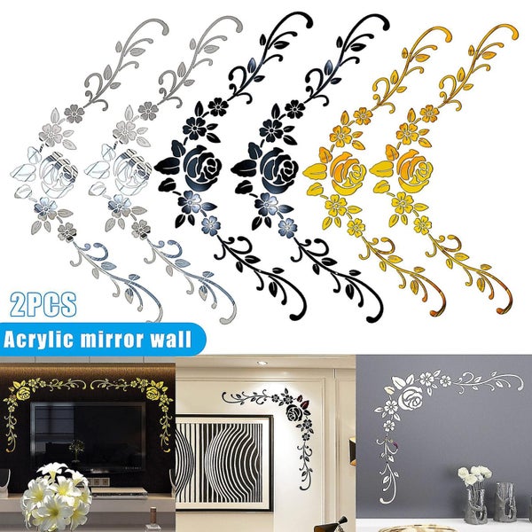2pcs Removable 3d Mirror Flower Art Wall Stickers Acrylic Mural Decal Home Decor Carousel 2