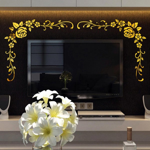 2pcs Removable 3d Mirror Flower Art Wall Stickers Acrylic Mural Decal Home Decor Carousel 5