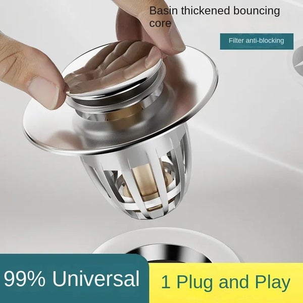 Universal Stainless Steel Basin Pop-Up Bounce Core Basin Drain Filter Carousel 2