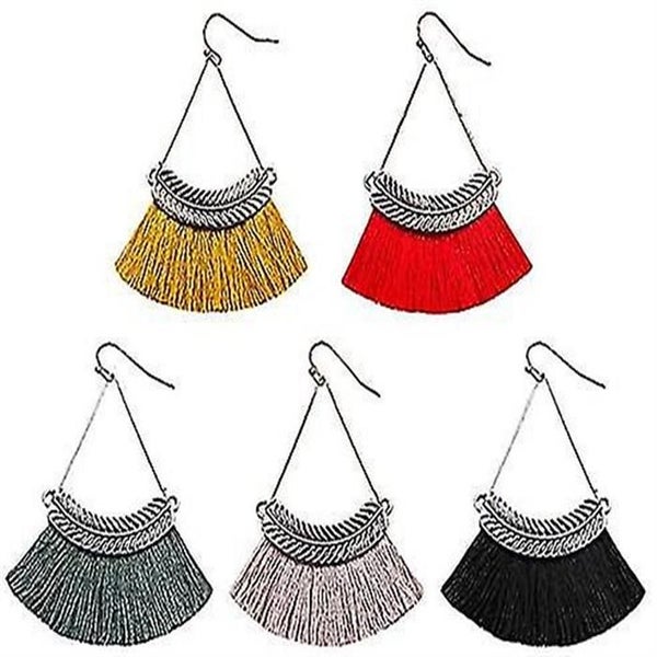 Vintage Fan-shaped Thread Tassel Earrings Dangle Bohemian Ethnic Hanging Rope Ta62934717684611111