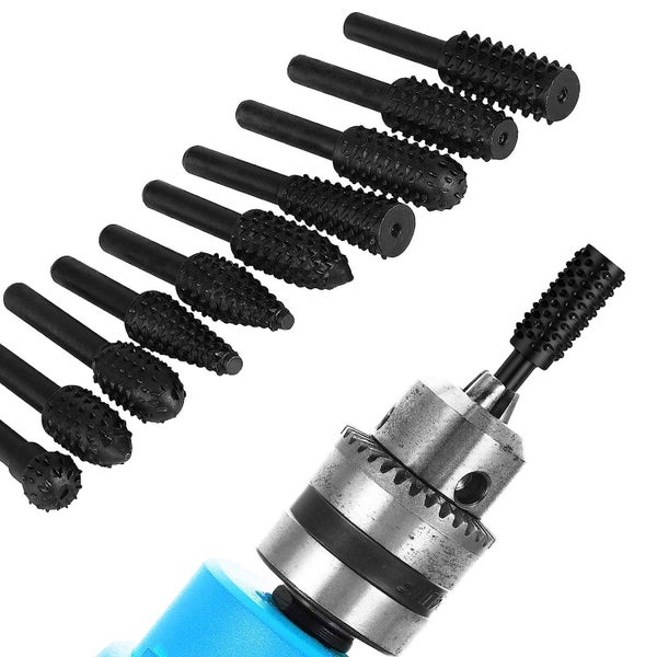 10PCS Black Rotary Burr Wood Rasp/Drill/Carving Bits Power Wood Carving Bits Set Carousel 2