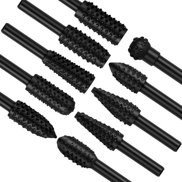 10PCS Black Rotary Burr Wood Rasp/Drill/Carving Bits Power Wood Carving Bits Set Carousel 7