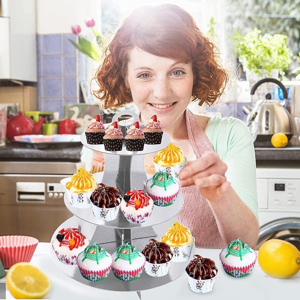 2 Pack Cupcake Stand For Birthday, Cardboard Cake Stand 3 Tier, Cake Stand Displ Carousel 5